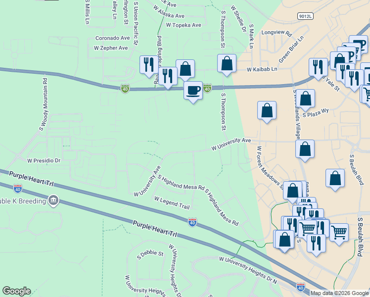 map of restaurants, bars, coffee shops, grocery stores, and more near 2003 South Tombaugh Way in Flagstaff