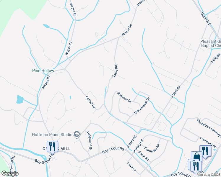 map of restaurants, bars, coffee shops, grocery stores, and more near 7412 Gates Road in Middle Valley