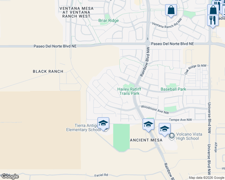map of restaurants, bars, coffee shops, grocery stores, and more near 8939 South Sky Street Northwest in Albuquerque