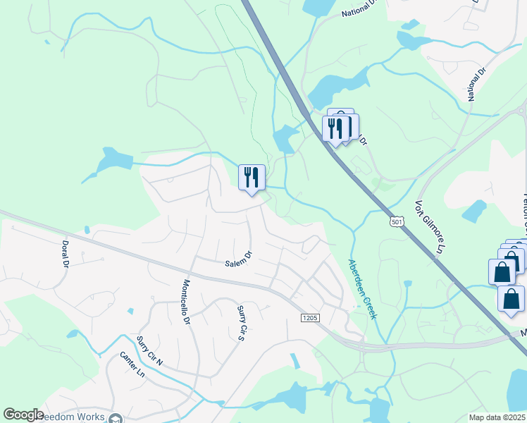 map of restaurants, bars, coffee shops, grocery stores, and more near 3 Granger Drive in Pinehurst