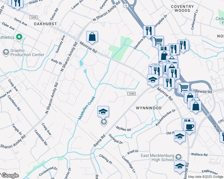 map of restaurants, bars, coffee shops, grocery stores, and more near 5919 Florence Avenue in Charlotte
