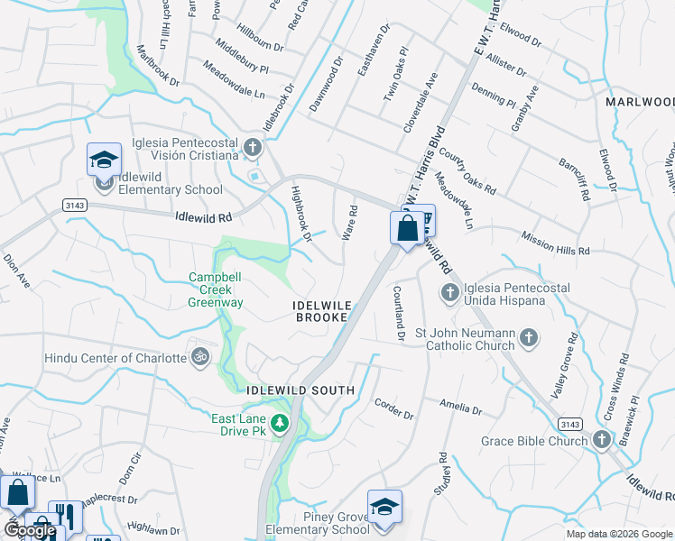 map of restaurants, bars, coffee shops, grocery stores, and more near in Charlotte