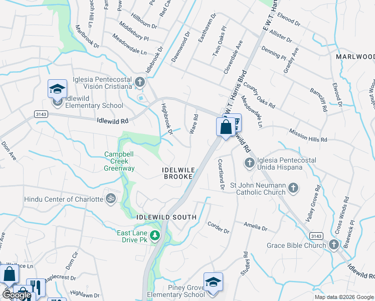map of restaurants, bars, coffee shops, grocery stores, and more near in Charlotte