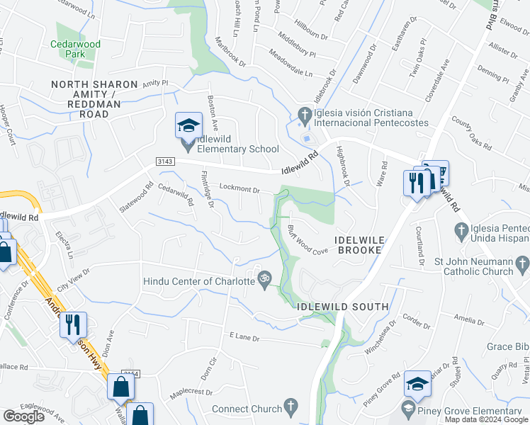 map of restaurants, bars, coffee shops, grocery stores, and more near 2806 Allenton Trails Lane in Charlotte