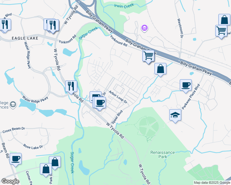 map of restaurants, bars, coffee shops, grocery stores, and more near 3011 Potomac River Parkway in Charlotte