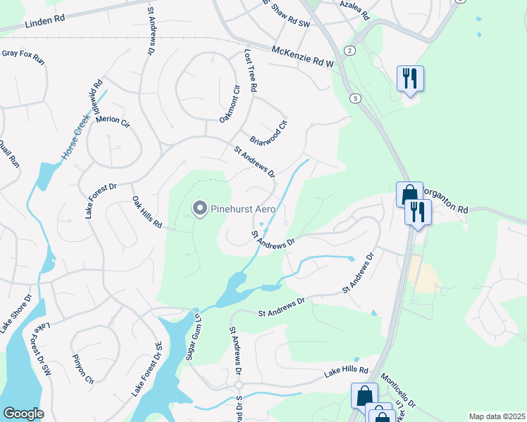map of restaurants, bars, coffee shops, grocery stores, and more near 520 Saint Andrews Drive in Pinehurst
