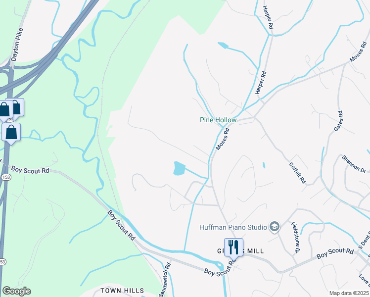 map of restaurants, bars, coffee shops, grocery stores, and more near 1045 Hill Crest Road in Middle Valley