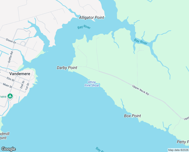 map of restaurants, bars, coffee shops, grocery stores, and more near 3411 Upper Neck Road in Bayboro