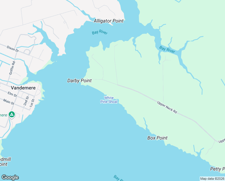 map of restaurants, bars, coffee shops, grocery stores, and more near 3411 Upper Neck Road in Bayboro