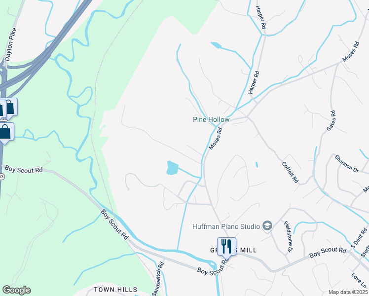 map of restaurants, bars, coffee shops, grocery stores, and more near 7211 Moses Road in Middle Valley