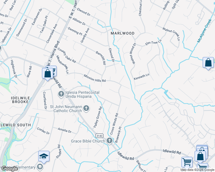 map of restaurants, bars, coffee shops, grocery stores, and more near 8516 Mission Hills Road in Charlotte
