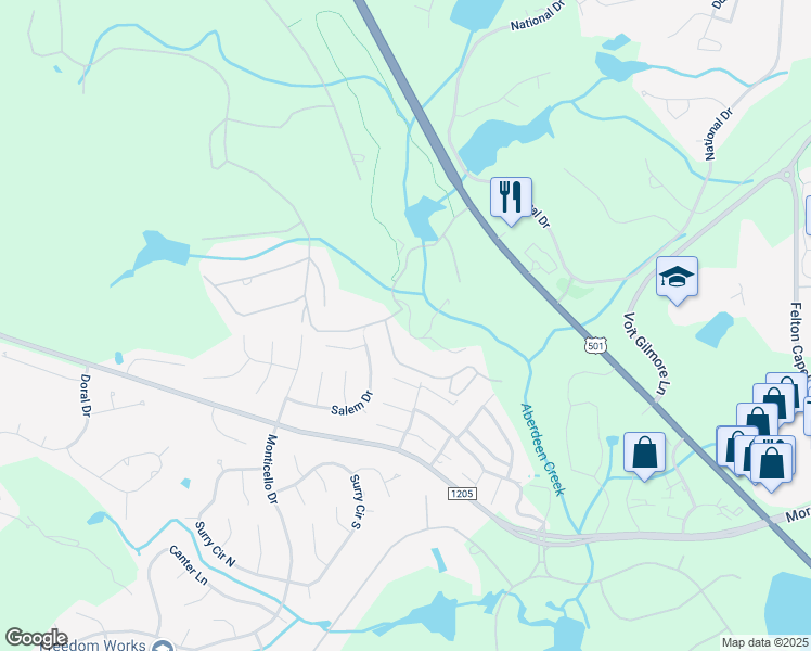map of restaurants, bars, coffee shops, grocery stores, and more near 3 Granger Drive in Pinehurst