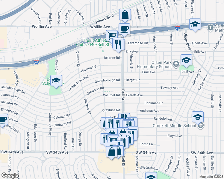 map of restaurants, bars, coffee shops, grocery stores, and more near 6011 Jameson Rd in Amarillo
