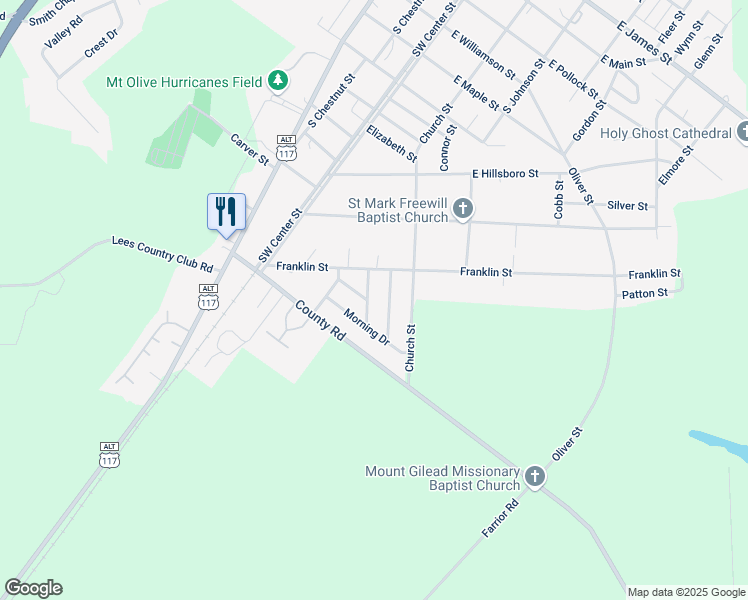 map of restaurants, bars, coffee shops, grocery stores, and more near 105 Lewis Avenue in Mount Olive