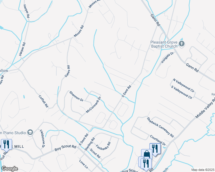 map of restaurants, bars, coffee shops, grocery stores, and more near 1119 Copperwood Drive in Middle Valley