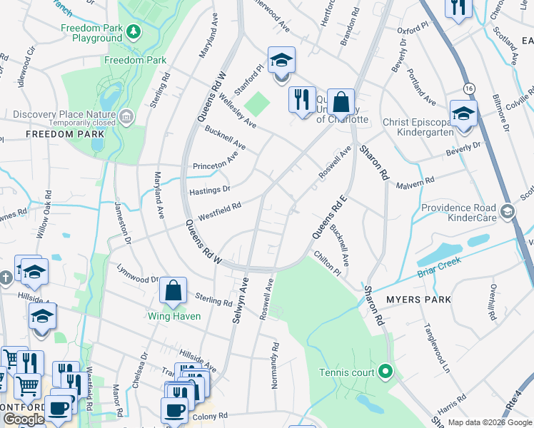 map of restaurants, bars, coffee shops, grocery stores, and more near in Charlotte