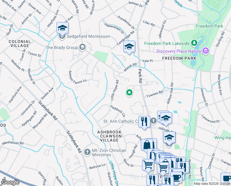 map of restaurants, bars, coffee shops, grocery stores, and more near in Charlotte