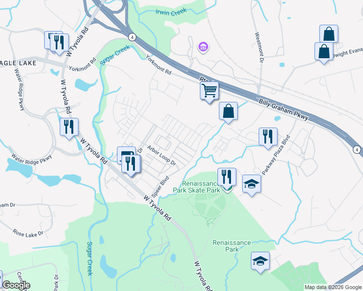 map of restaurants, bars, coffee shops, grocery stores, and more near 4167 Millennium Avenue in Charlotte