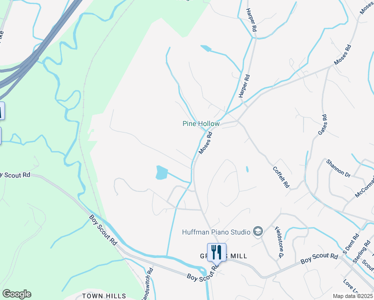 map of restaurants, bars, coffee shops, grocery stores, and more near 7211 Moses Road in Middle Valley