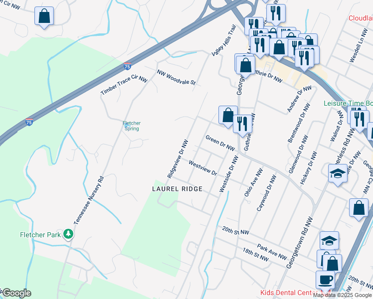 map of restaurants, bars, coffee shops, grocery stores, and more near 2020 Ridgeview Dr NW in Cleveland