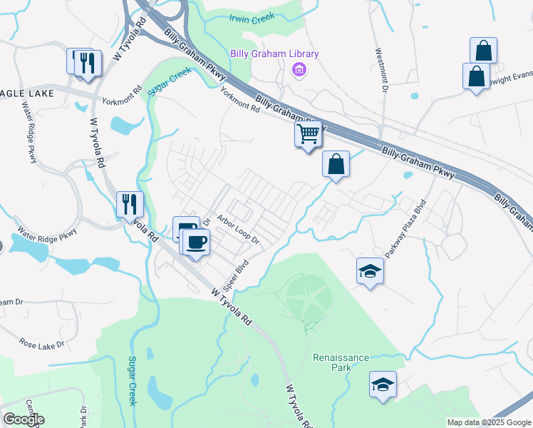 map of restaurants, bars, coffee shops, grocery stores, and more near 4167 Millennium Avenue in Charlotte