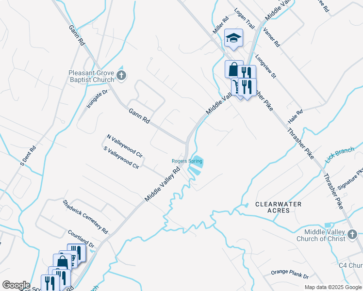 map of restaurants, bars, coffee shops, grocery stores, and more near 7525 Middle Valley Road in Soddy-Daisy