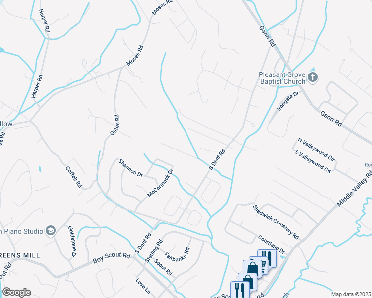 map of restaurants, bars, coffee shops, grocery stores, and more near 1119 Copperwood Drive in Middle Valley
