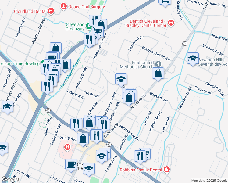 map of restaurants, bars, coffee shops, grocery stores, and more near 3007 Woodlawn Avenue Northwest in Cleveland
