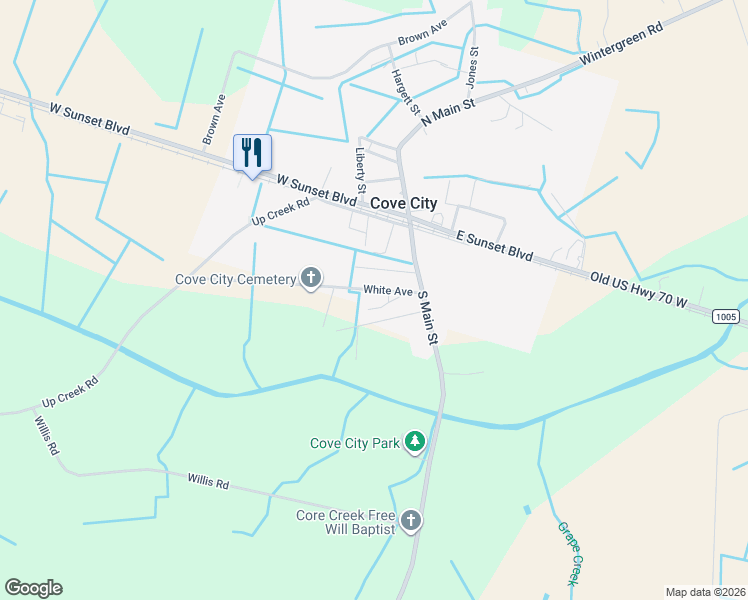 map of restaurants, bars, coffee shops, grocery stores, and more near 317 White Avenue in Cove City