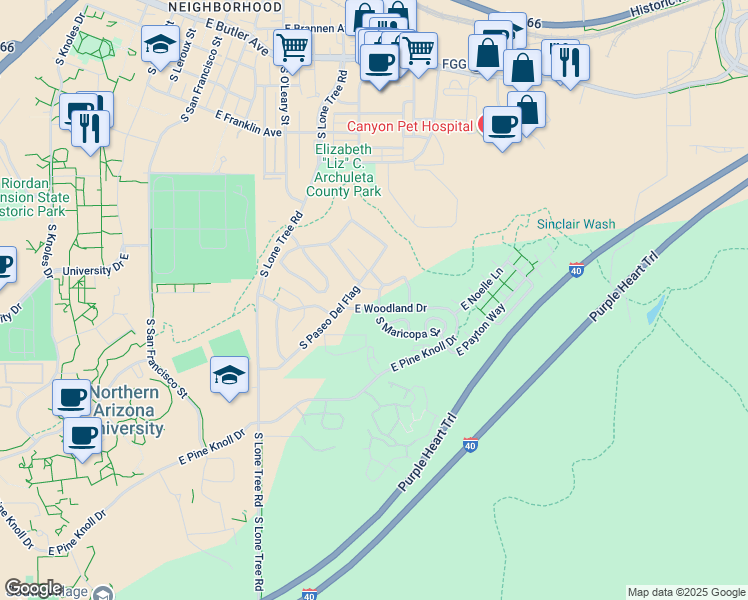map of restaurants, bars, coffee shops, grocery stores, and more near in Flagstaff
