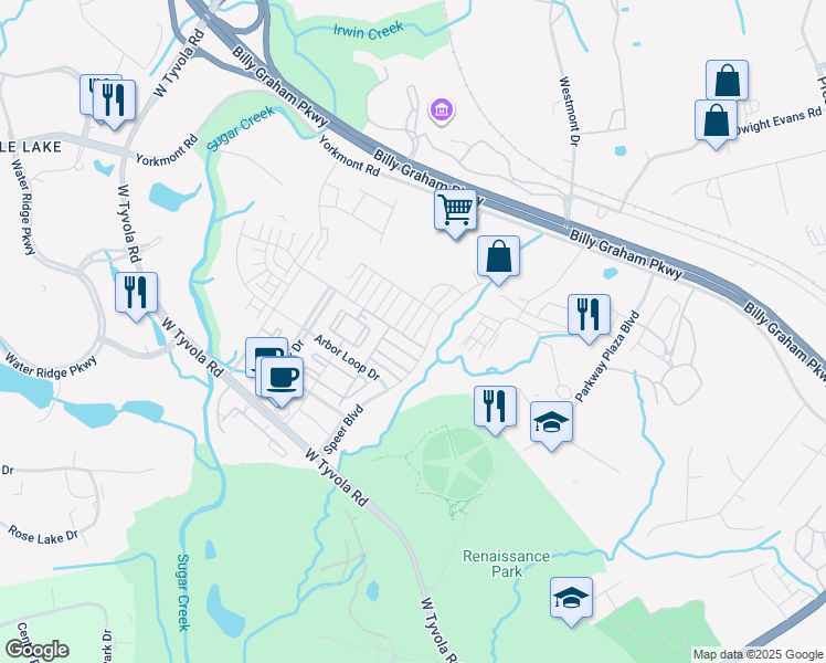 map of restaurants, bars, coffee shops, grocery stores, and more near 3738 Speer Boulevard in Charlotte
