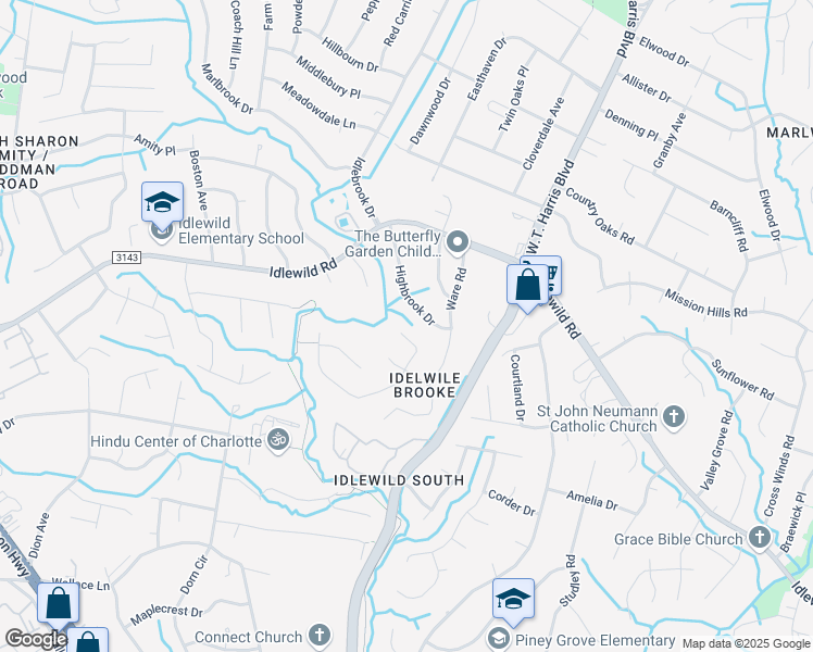 map of restaurants, bars, coffee shops, grocery stores, and more near 7005 Bluff Wood Cove in Charlotte