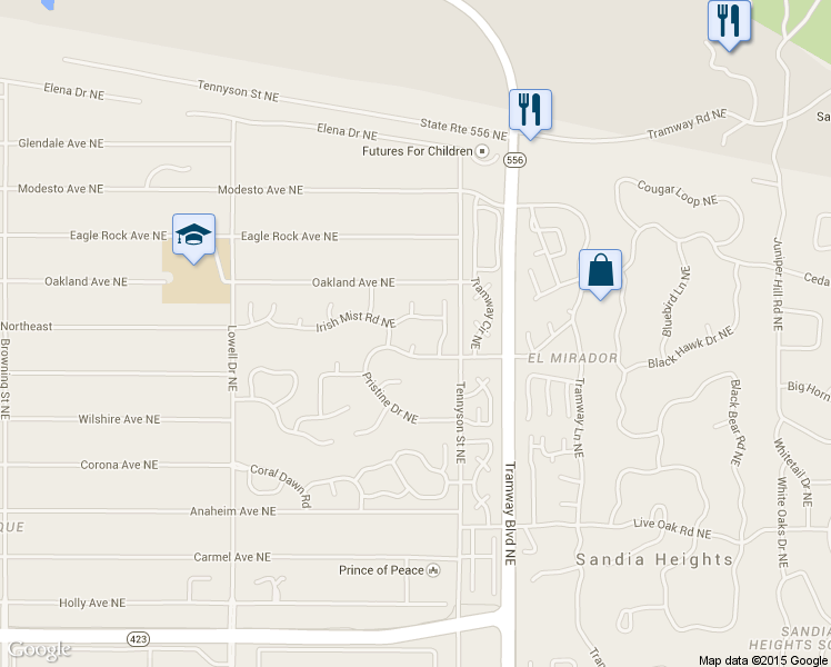 map of restaurants, bars, coffee shops, grocery stores, and more near 8808 Primrose Ct NE in Albuquerque