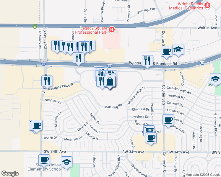 map of restaurants, bars, coffee shops, grocery stores, and more near 7701 Interstate 40 in Amarillo