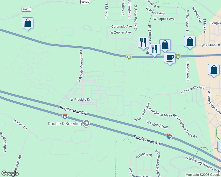 map of restaurants, bars, coffee shops, grocery stores, and more near 2566 West Pollo Circle in Flagstaff