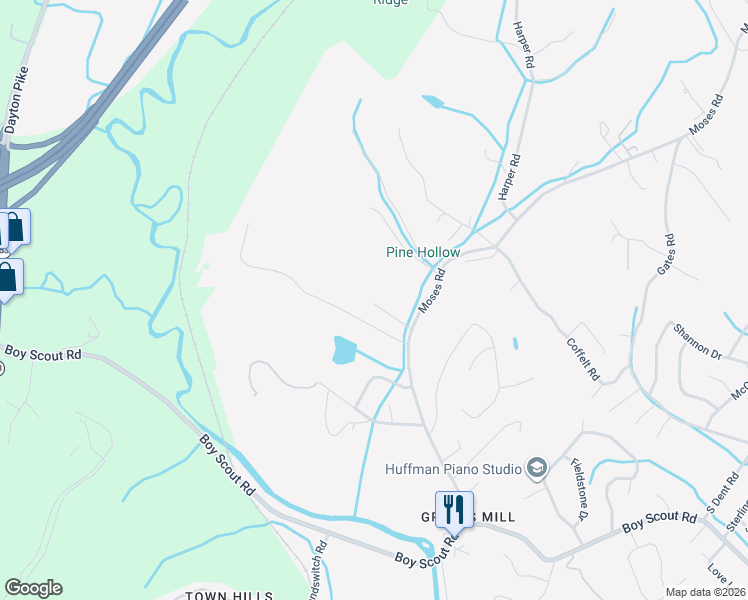 map of restaurants, bars, coffee shops, grocery stores, and more near 7211 Moses Road in Middle Valley