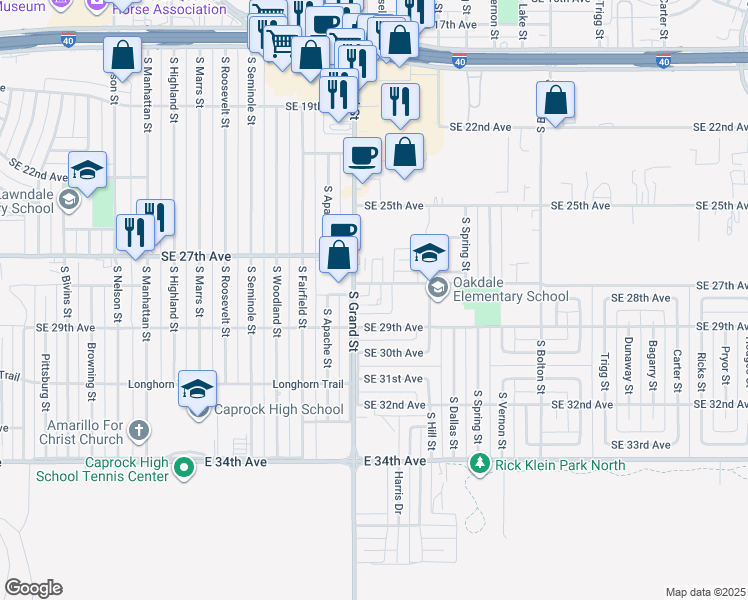 map of restaurants, bars, coffee shops, grocery stores, and more near 2706 Soaring Eagle Drive in Amarillo