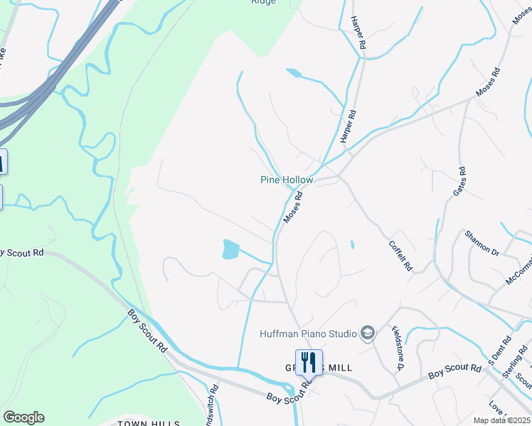 map of restaurants, bars, coffee shops, grocery stores, and more near Moses Road in Middle Valley