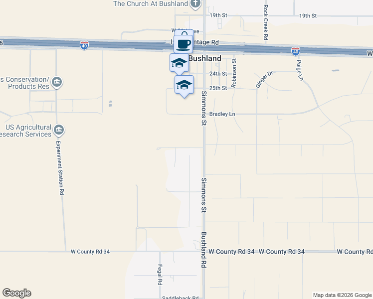 map of restaurants, bars, coffee shops, grocery stores, and more near 2830 Simmons Place in Bushland
