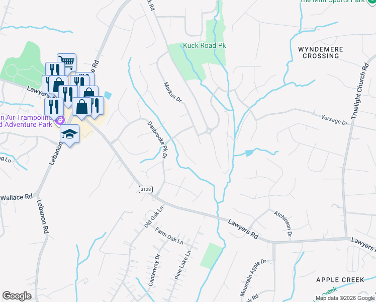 map of restaurants, bars, coffee shops, grocery stores, and more near 6609 Thamesmead Lane in Mint Hill
