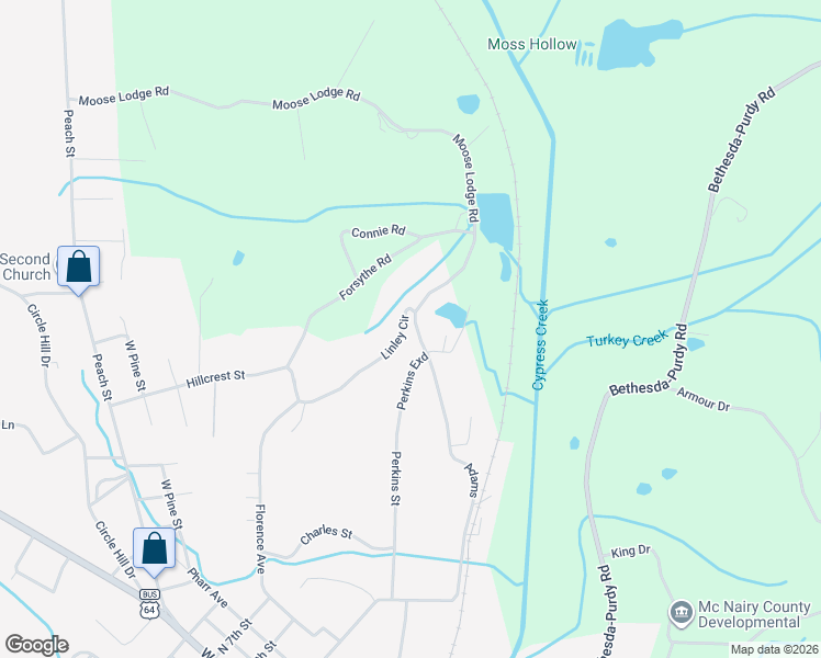 map of restaurants, bars, coffee shops, grocery stores, and more near 33 Linley Cir in Selmer