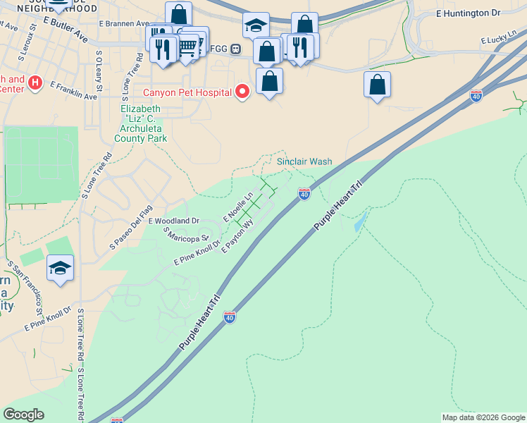 map of restaurants, bars, coffee shops, grocery stores, and more near 1471 East Payton Way in Flagstaff