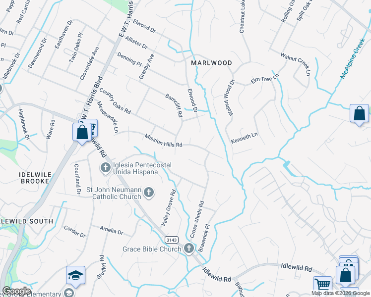 map of restaurants, bars, coffee shops, grocery stores, and more near 8516 Mission Hills Road in Charlotte