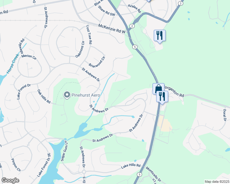 map of restaurants, bars, coffee shops, grocery stores, and more near 4 Knollwood Place in Pinehurst