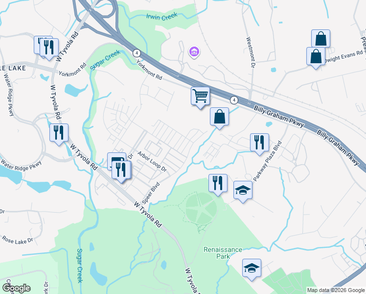 map of restaurants, bars, coffee shops, grocery stores, and more near 3738 Speer Boulevard in Charlotte