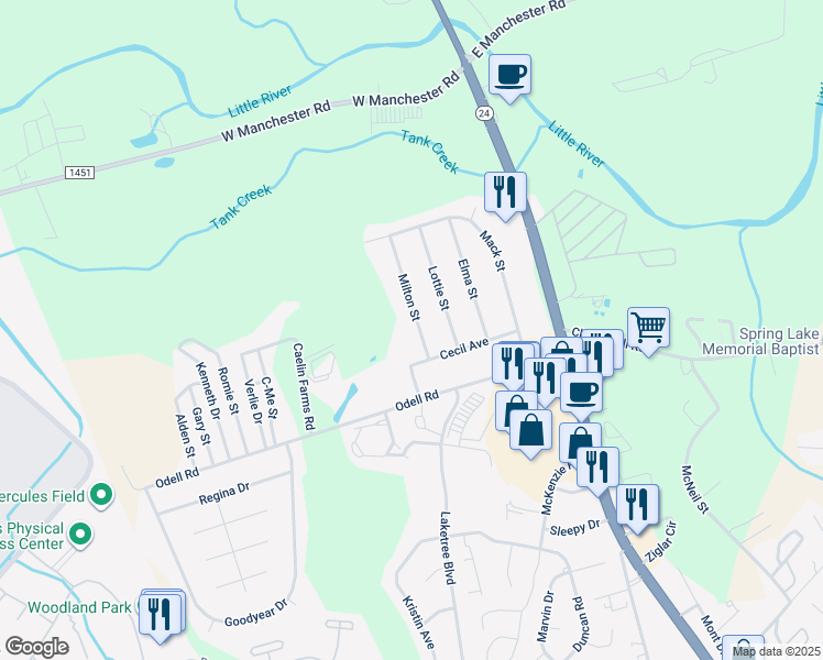 map of restaurants, bars, coffee shops, grocery stores, and more near 1409 Milton Street in Spring Lake
