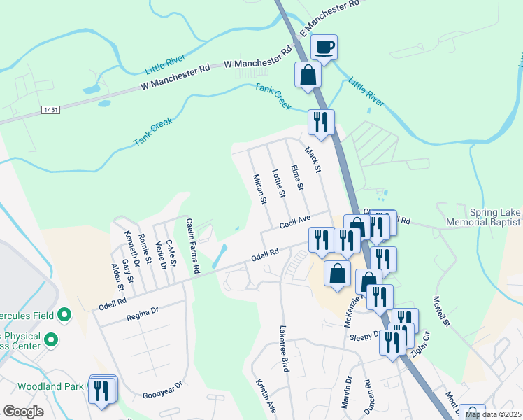 map of restaurants, bars, coffee shops, grocery stores, and more near 1409 Milton Street in Spring Lake
