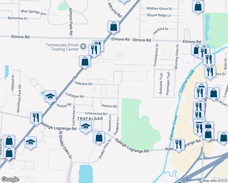 map of restaurants, bars, coffee shops, grocery stores, and more near 6428 Chalgrove Cove in Memphis