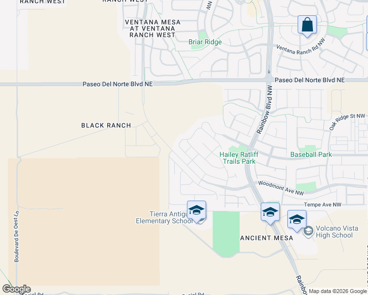 map of restaurants, bars, coffee shops, grocery stores, and more near 7367 Tree Line Avenue Northwest in Albuquerque