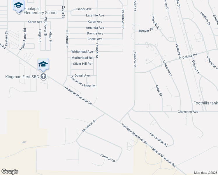map of restaurants, bars, coffee shops, grocery stores, and more near 3392 Producers Mine Road in Kingman